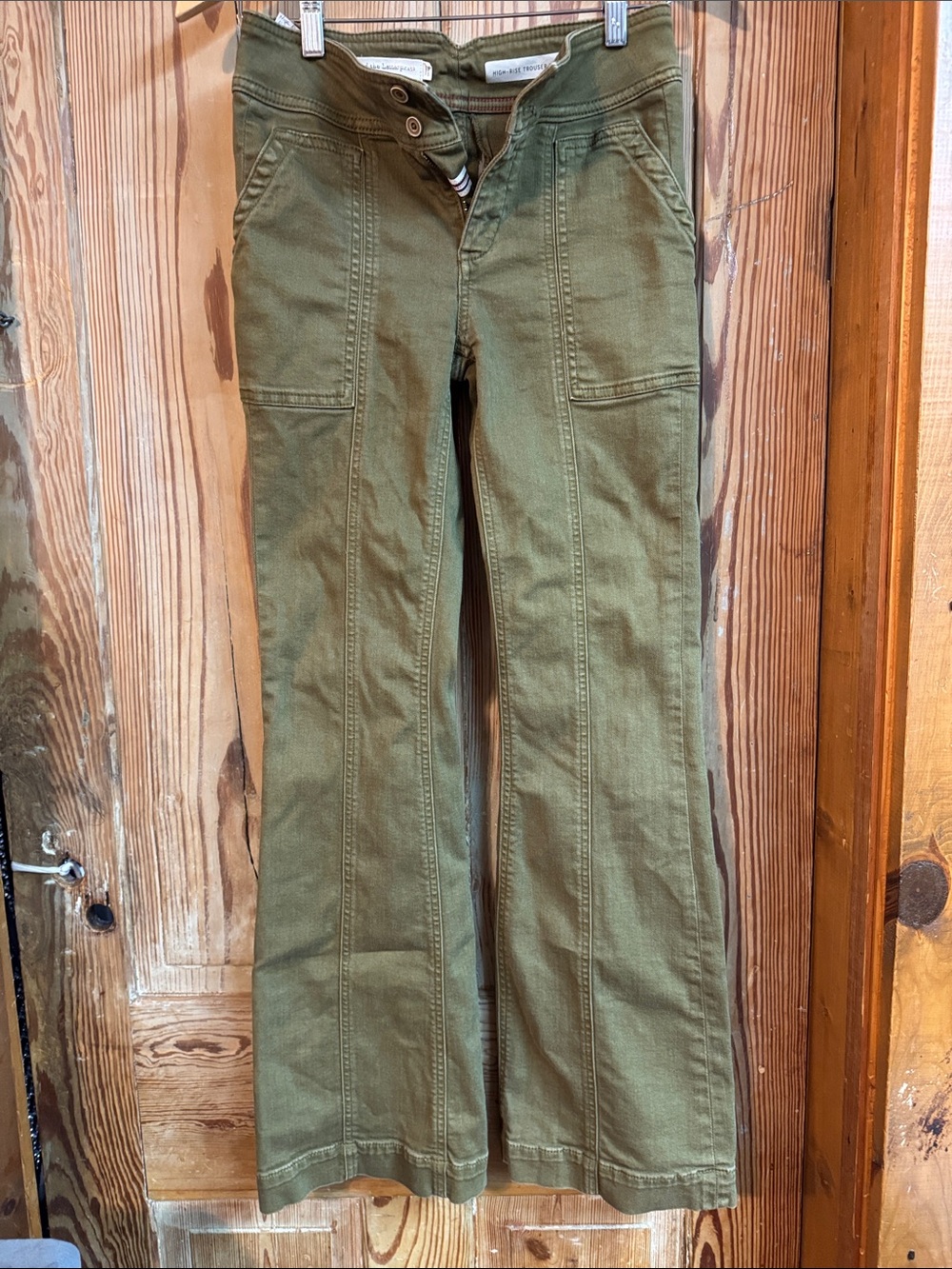 Pilcro and the Letterpress Olive Green Cargo Jeans highrise flare 25